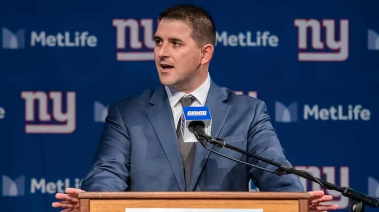 Giants head coach Joe Judge speaks at his introductory news conference at...