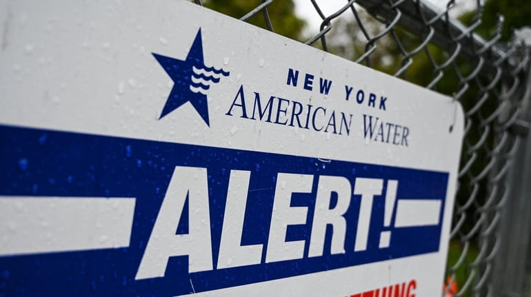 A sign posted at an New York American Water pump house...