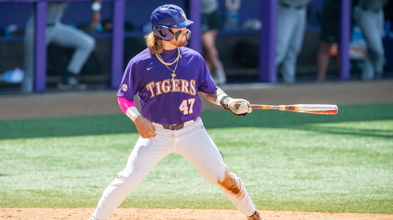 LSU's Tommy White 47 takes an at-bat against Tulane during...