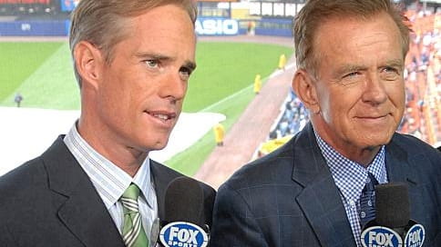 Joe Buck and Tim McCarver in the Fox booth during...