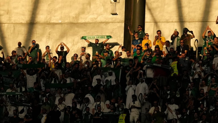 Saudi Arabia fans cheer during the World Cup group C...
