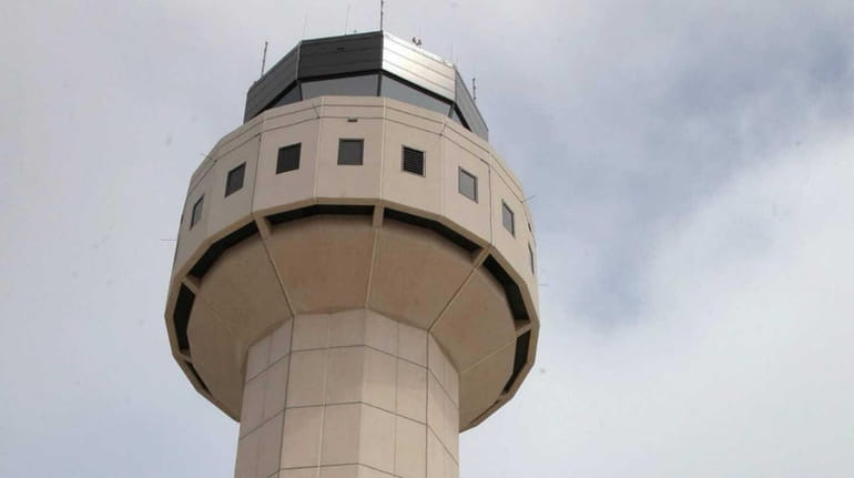The air traffic control tower at Long Island MacArthur Airport...
