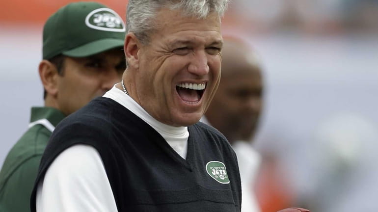Rex Ryan has a laugh on the sideline before a...