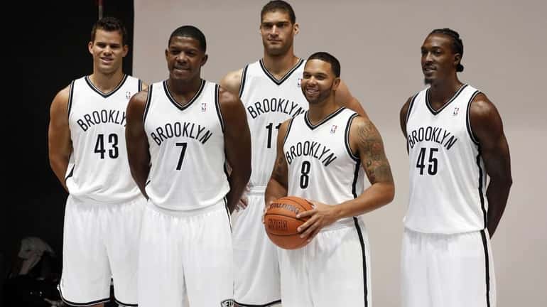 The Brooklyn Nets starting five, from left: Kris Humphries, Joe...