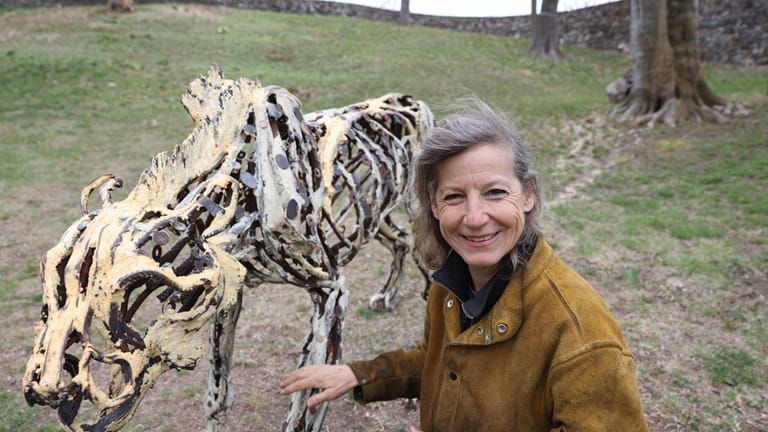 Artist Wendy Klempferer of Brooklyn with one of her sculptures at...