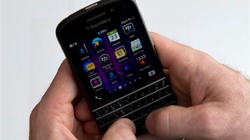 A BlackBerry Q10 smartphone is shown in Toronto. (April 23,...