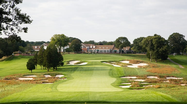 A view from the tee of the 18th hole, a...