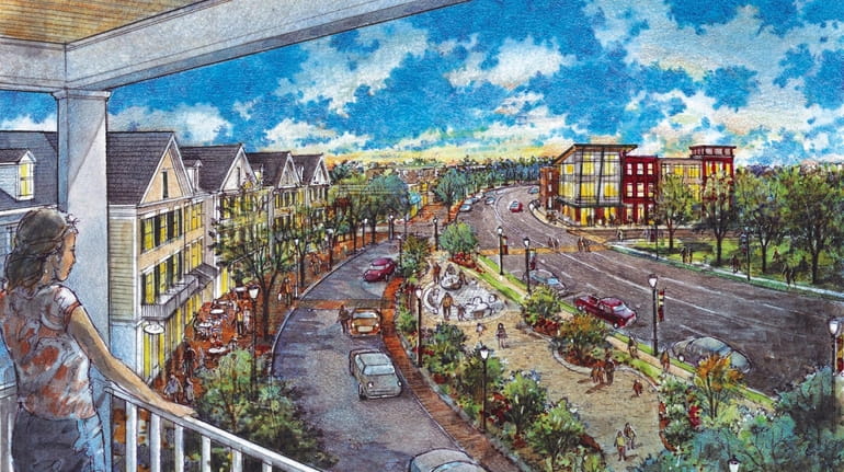 A rendering of the Gateway Plaza development on the left,...