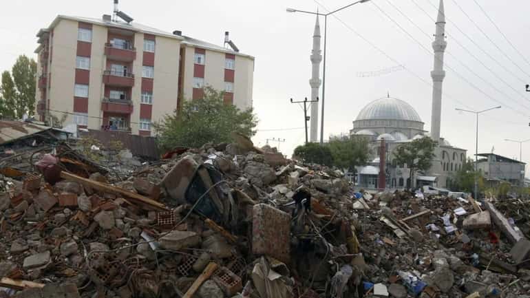 The debris of destroyed houses in Ercis, Van, eastern Turkey....