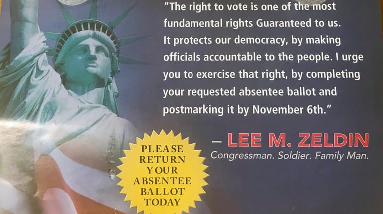 A mailer for Rep. Lee Zeldin's campaign erroneously told voters...