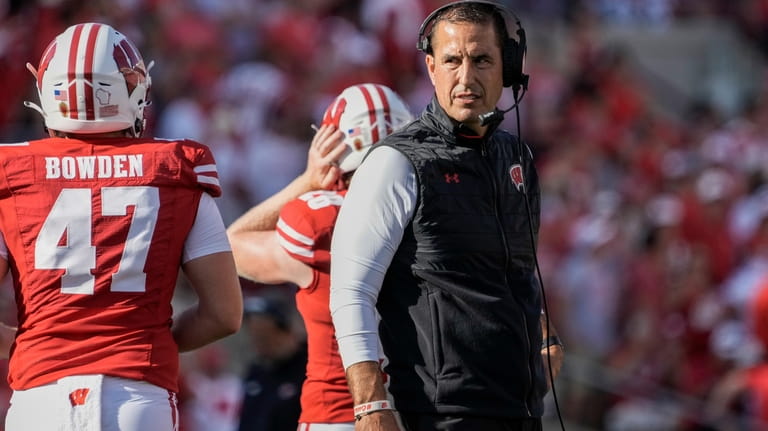 Wisconsin head coach Luke Fickell watches during the second half...