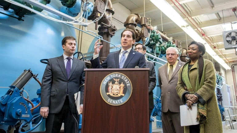 State Senator Todd Kaminsky speaks during a news conference at...