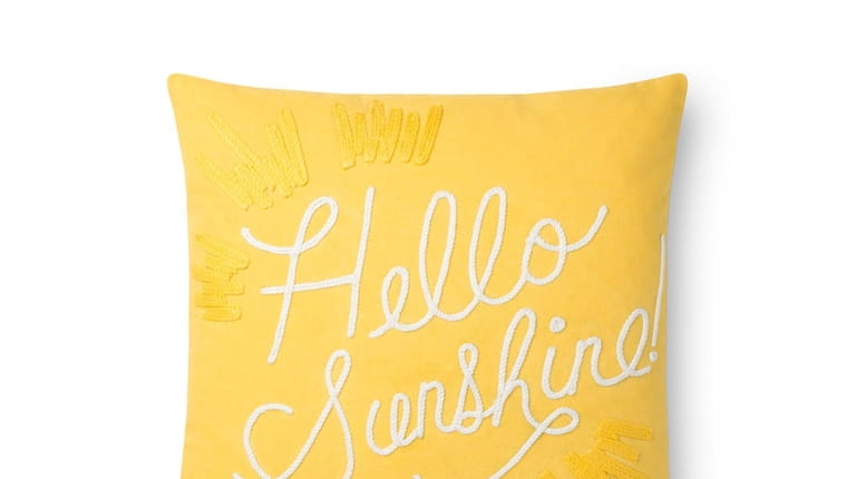 What could be cheerier than this 18-by-18-inch bright yellow Hello...