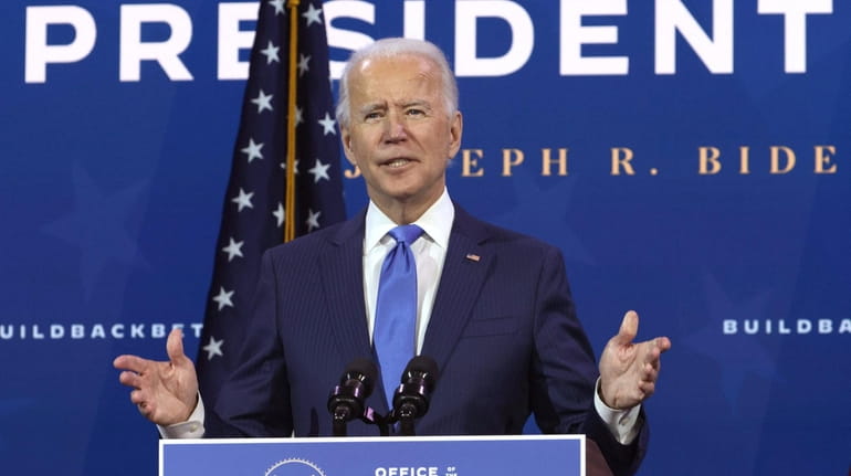 President-elect Joe Biden speaks during an event to name his...