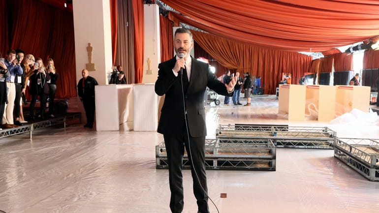 Oscars host Jimmy Kimmel addresses reporters during the rollout of the...