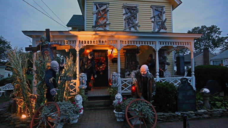 This Oceanside home is decorated for Halloween with a Sleepy Hollow...