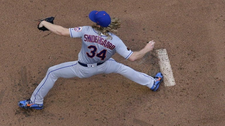 Mets starting pitcher Noah Syndergaard against the Milwaukee Brewers on...