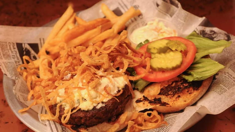 Steakhouse burger with blue cheese, onion straws and horseradish sauce...