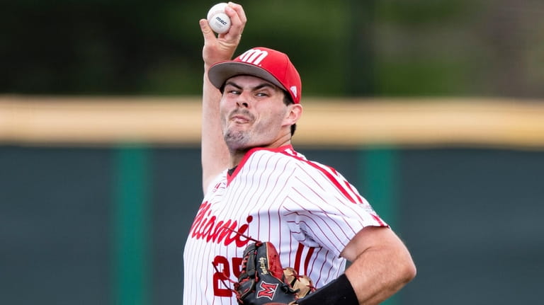 Grant Hartwig pitches for Miami University of Ohio against Western...
