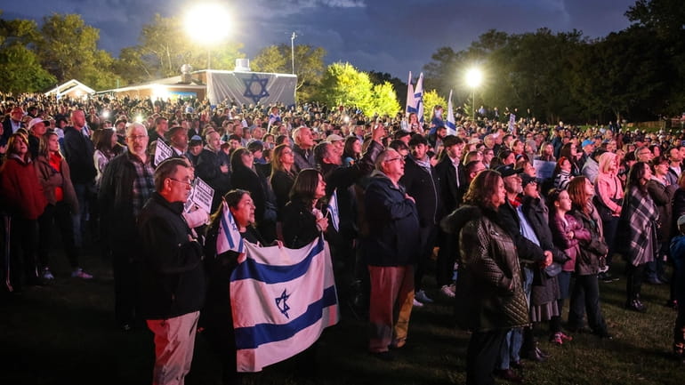 Supporters of Israel at a rally Tuesday night at Eisenhower...