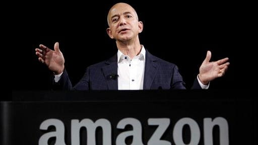 Amazon founder and chief executive Jeff Bezos speaks in Santa...