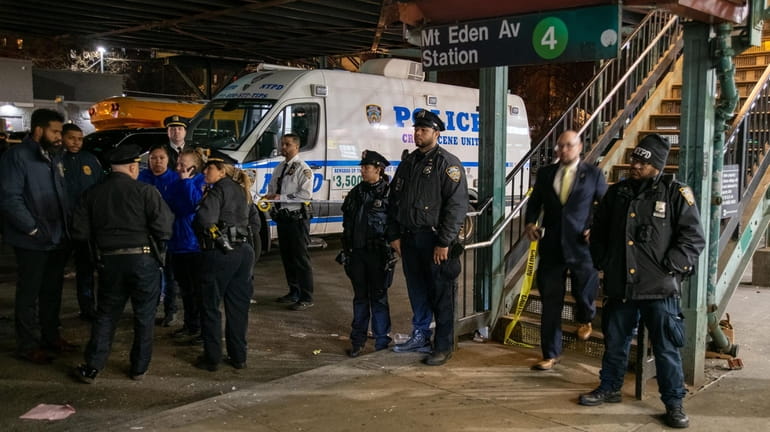 New York City Police Department officers and detectives respond to...