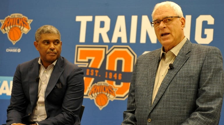 Phil Jackson, Knicks president, right, alongside general manager Steve Mills...