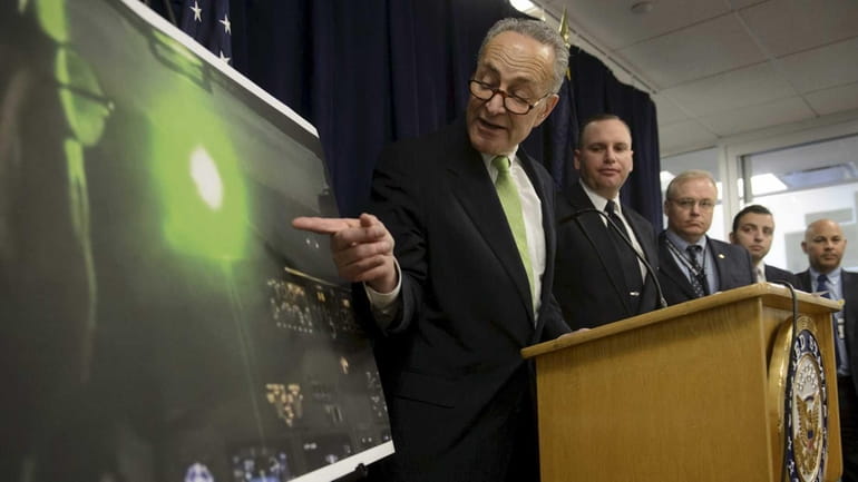 U.S. Senator Charles Schumer is joined by commercial airline pilots...