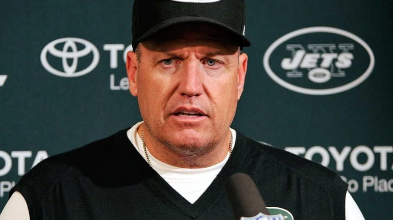 Rex Ryan takes questions from the media after a loss...