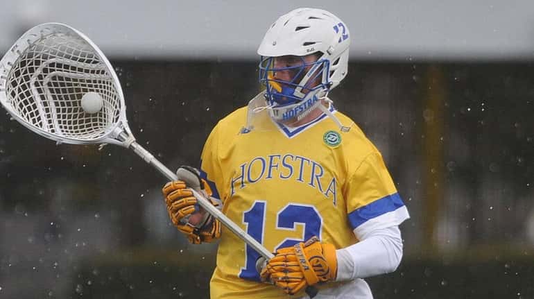 Jack Concannon, Hofstra goalie, charges upfield against Monmouth at Shuart...