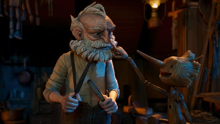 "Guillermo del Toro's Pinocchio" features Gepetto, left, (voiced by David...