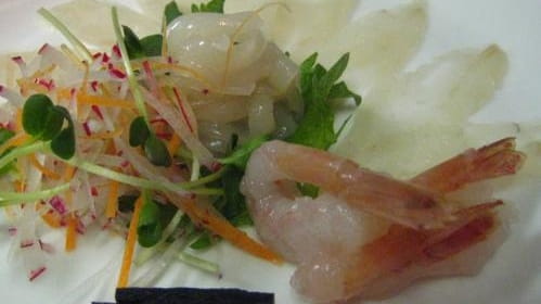 Fugu and shrimp sashimi at Shiro of Japan, Westbury