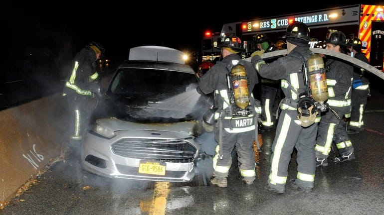 Firefighters respond to a fiery wrong-way crash on the Seaford-Oyster...