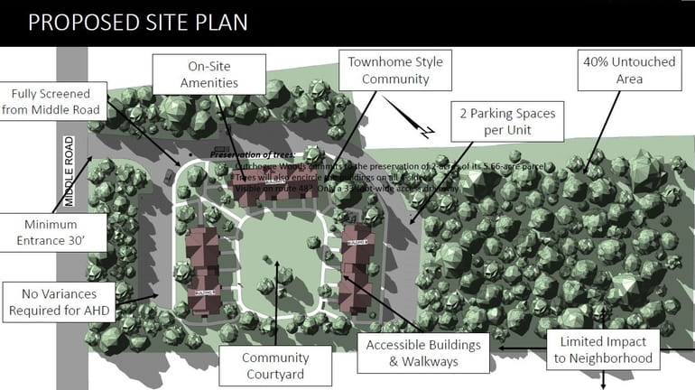 The conceptual site plan for "Cutchogue Woods," a 24-unit proposed...