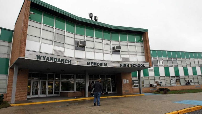 The front exterior of Wyandanch Memorial High School, 54 South...