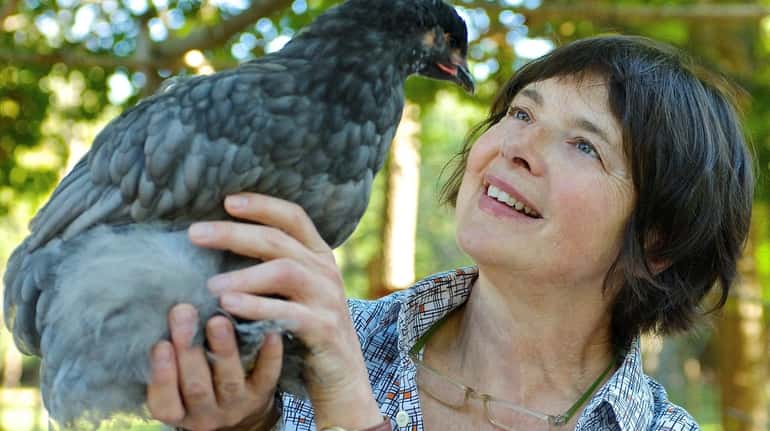 Isabella Rossellini with one of her heritage-breed chickens.