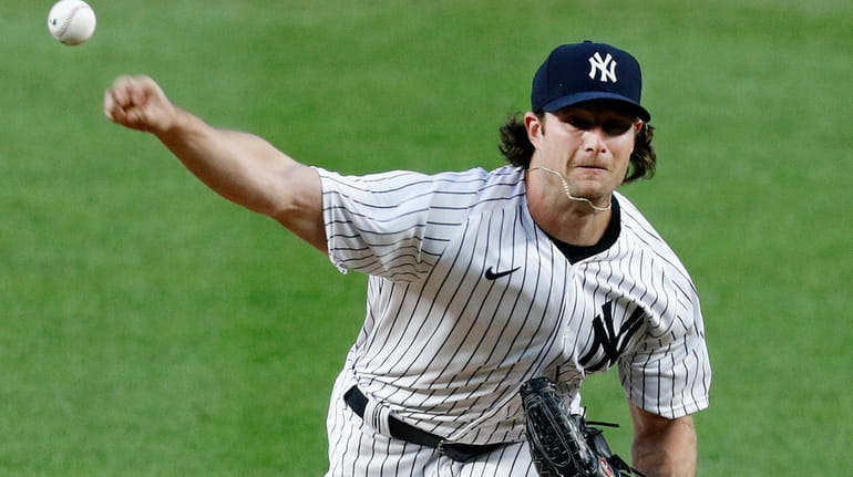 Gerrit Cole of the New York Yankees pitches during the...