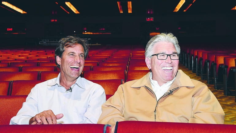 Mike Francesa and Chris Russo are seen during preparation for...