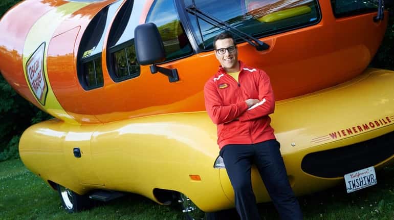 Jason Hoffman, 23, of Great Neck, with the Oscar Mayer...