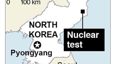 Map shows location of nuclear test in North Korea.