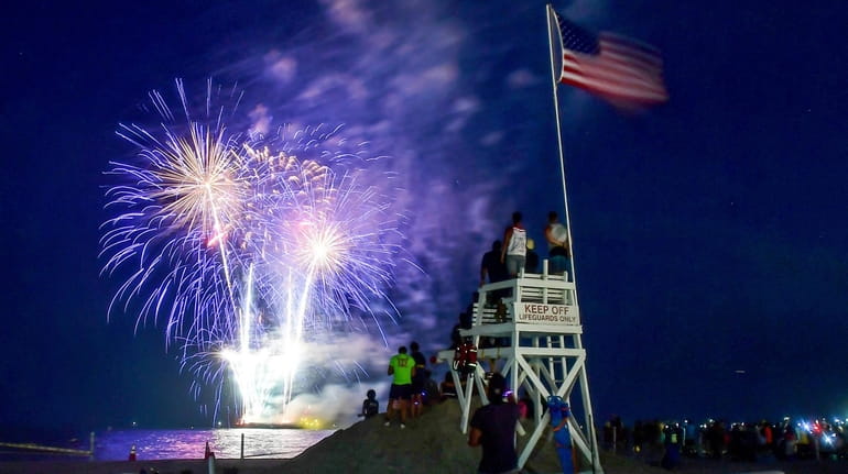 Fourth of July Fireworks explode over Jones Beach State Park...