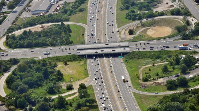 An aerial view of the Route 110 overpass above the Long Island...