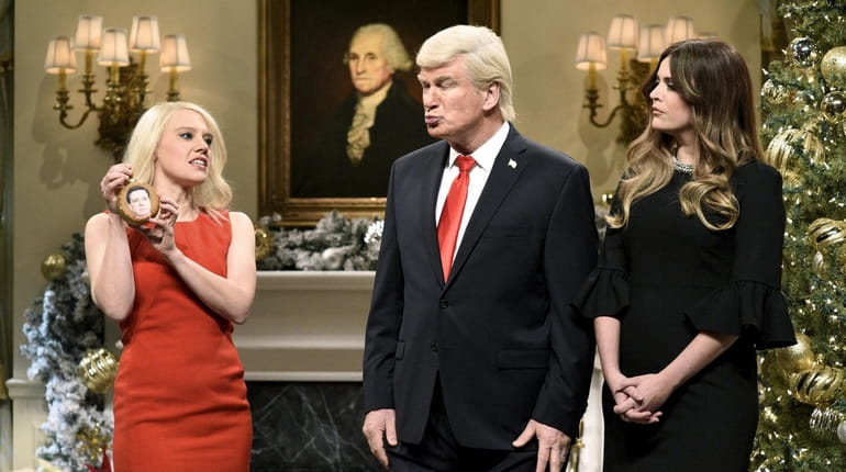 Kate McKinnon, left, as counselor to the president Kellyanne Conway,...
