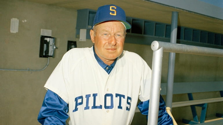 Joe Schultz, manager of the Seattle Pilots, is shown in...