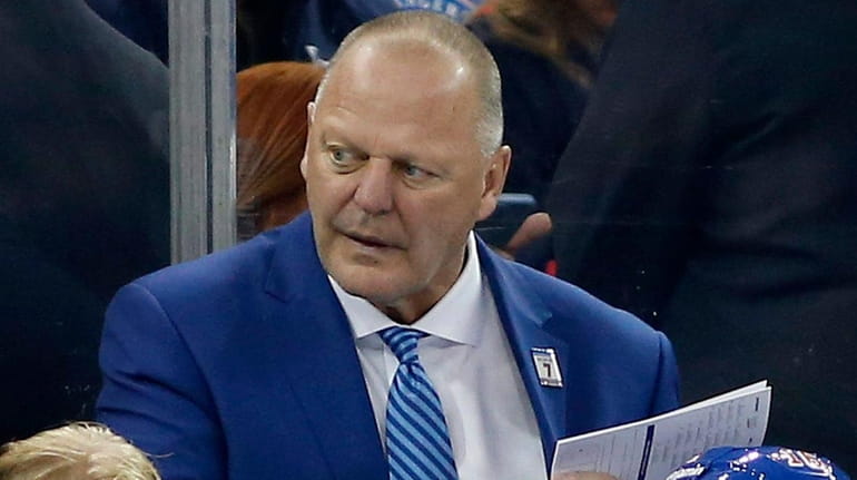 Rangers head coach Gerard Gallant looks on from the bench during...