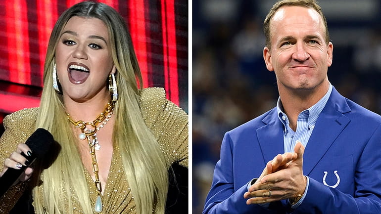 This combo image shows singer Kelly Clarkson, left, and NFL...