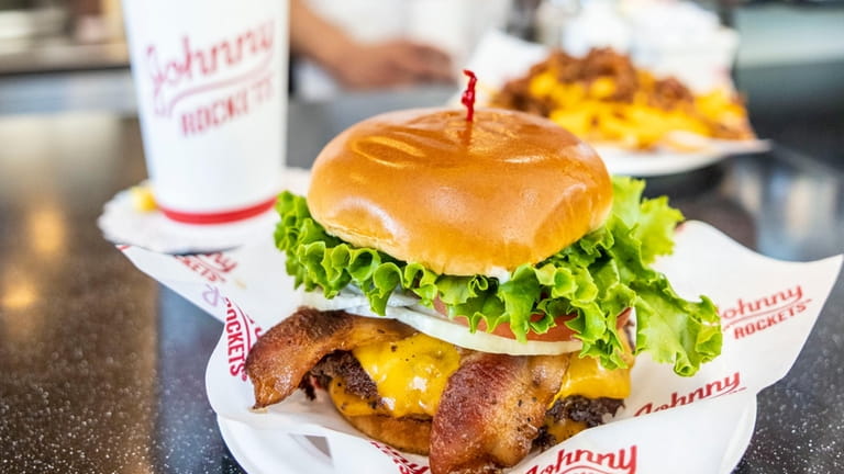 A burger at Johnny Rockets at Roosevelt Field's Dining District.