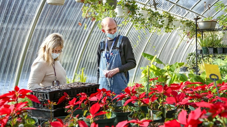 At his job in the greenhouse, Scott Pulver with recreation assistant Anne...