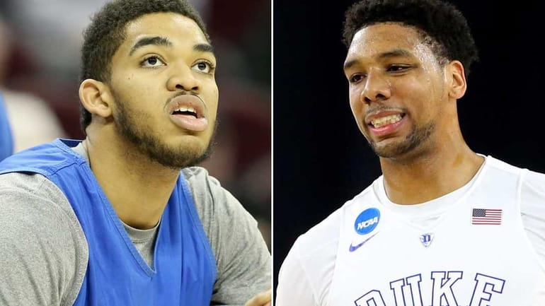 This composite image shows Kentucky's Karl-Anthony Towns, left, and Duke's...