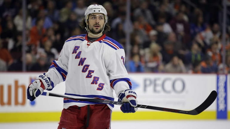 New York Rangers' Mats Zuccarello, of Norway, skates on the...